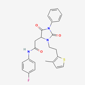 N-(4-fluorophenyl)-2-{3-[2-(3-methylthiophen-2-yl)ethyl]-2,5-dioxo-1-phenylimidazolidin-4-yl}acetamide