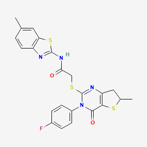 2-((3-(4-fluorophenyl)-6-methyl-4-oxo-3,4,6,7-tetrahydrothieno[3,2-d]pyrimidin-2-yl)thio)-N-(6-methylbenzo[d]thiazol-2-yl)acetamide