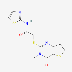 molecular formula C12H12N4O2S3 B11429161 2-((3-methyl-4-oxo-3,4,6,7-tetrahydrothieno[3,2-d]pyrimidin-2-yl)thio)-N-(thiazol-2-yl)acetamide 