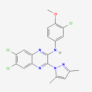 6,7-dichloro-N-(3-chloro-4-methoxyphenyl)-3-(3,5-dimethyl-1H-pyrazol-1-yl)quinoxalin-2-amine