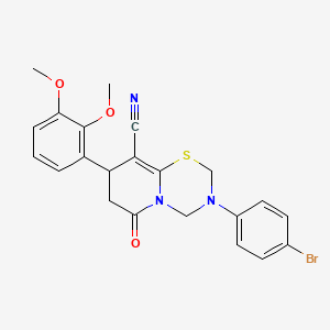 molecular formula C22H20BrN3O3S B11429224 3-(4-bromophenyl)-8-(2,3-dimethoxyphenyl)-6-oxo-3,4,7,8-tetrahydro-2H,6H-pyrido[2,1-b][1,3,5]thiadiazine-9-carbonitrile 