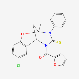 (8-chloro-2-methyl-3-phenyl-4-thioxo-3,4-dihydro-2H-2,6-methano-1,3,5-benzoxadiazocin-5(6H)-yl)(furan-2-yl)methanone