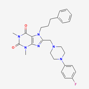 molecular formula C27H31FN6O2 B11429280 8-{[4-(4-fluorophenyl)piperazin-1-yl]methyl}-1,3-dimethyl-7-(3-phenylpropyl)-3,7-dihydro-1H-purine-2,6-dione 