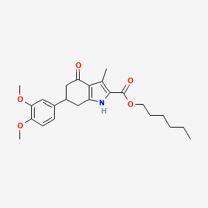 molecular formula C24H31NO5 B11429308 hexyl 6-(3,4-dimethoxyphenyl)-3-methyl-4-oxo-4,5,6,7-tetrahydro-1H-indole-2-carboxylate 