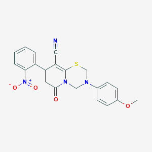 3-(4-methoxyphenyl)-8-(2-nitrophenyl)-6-oxo-3,4,7,8-tetrahydro-2H,6H-pyrido[2,1-b][1,3,5]thiadiazine-9-carbonitrile