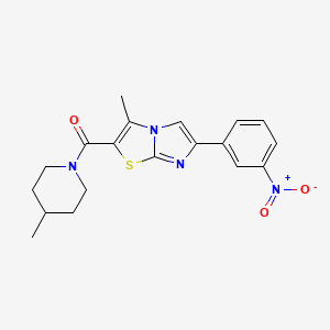 molecular formula C19H20N4O3S B11429324 (3-Methyl-6-(3-nitrophenyl)imidazo[2,1-b]thiazol-2-yl)(4-methylpiperidin-1-yl)methanone 