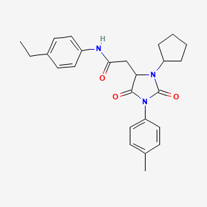 2-[3-cyclopentyl-1-(4-methylphenyl)-2,5-dioxoimidazolidin-4-yl]-N-(4-ethylphenyl)acetamide