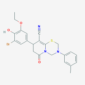 8-(3-bromo-5-ethoxy-4-hydroxyphenyl)-3-(3-methylphenyl)-6-oxo-3,4,7,8-tetrahydro-2H,6H-pyrido[2,1-b][1,3,5]thiadiazine-9-carbonitrile