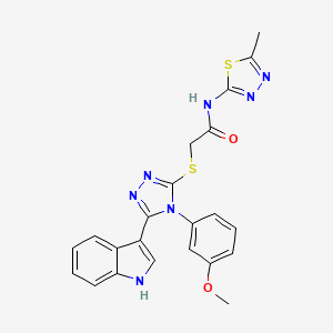 molecular formula C22H19N7O2S2 B11429452 2-((5-(1H-indol-3-yl)-4-(3-methoxyphenyl)-4H-1,2,4-triazol-3-yl)thio)-N-(5-methyl-1,3,4-thiadiazol-2-yl)acetamide 