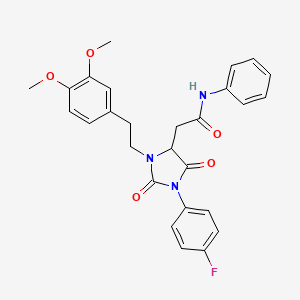 molecular formula C27H26FN3O5 B11429470 2-{3-[2-(3,4-dimethoxyphenyl)ethyl]-1-(4-fluorophenyl)-2,5-dioxoimidazolidin-4-yl}-N-phenylacetamide 