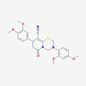 3-(2,4-dimethoxyphenyl)-8-(3,4-dimethoxyphenyl)-6-oxo-3,4,7,8-tetrahydro-2H,6H-pyrido[2,1-b][1,3,5]thiadiazine-9-carbonitrile