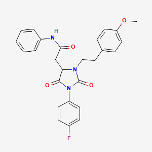 molecular formula C26H24FN3O4 B11429487 2-[1-(4-fluorophenyl)-3-[2-(4-methoxyphenyl)ethyl]-2,5-dioxoimidazolidin-4-yl]-N-phenylacetamide 