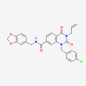 molecular formula C27H22ClN3O5 B11429512 N-(1,3-benzodioxol-5-ylmethyl)-1-(4-chlorobenzyl)-2,4-dioxo-3-(prop-2-en-1-yl)-1,2,3,4-tetrahydroquinazoline-7-carboxamide 