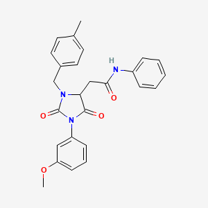 molecular formula C26H25N3O4 B11429516 2-[1-(3-methoxyphenyl)-3-(4-methylbenzyl)-2,5-dioxoimidazolidin-4-yl]-N-phenylacetamide 