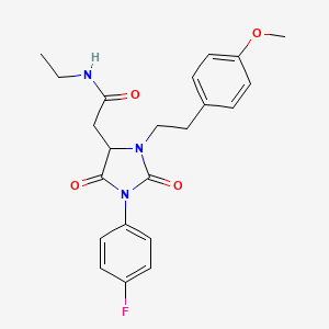 molecular formula C22H24FN3O4 B11429560 N-ethyl-2-{1-(4-fluorophenyl)-3-[2-(4-methoxyphenyl)ethyl]-2,5-dioxoimidazolidin-4-yl}acetamide 