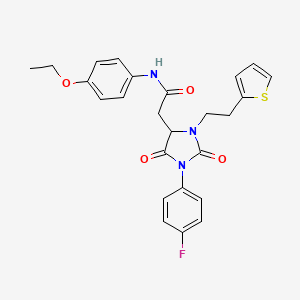 molecular formula C25H24FN3O4S B11429579 N-(4-ethoxyphenyl)-2-{1-(4-fluorophenyl)-2,5-dioxo-3-[2-(thiophen-2-yl)ethyl]imidazolidin-4-yl}acetamide 