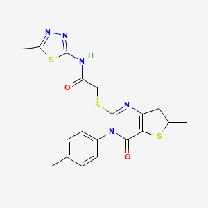 molecular formula C19H19N5O2S3 B11429584 N-(5-methyl-1,3,4-thiadiazol-2-yl)-2-((6-methyl-4-oxo-3-(p-tolyl)-3,4,6,7-tetrahydrothieno[3,2-d]pyrimidin-2-yl)thio)acetamide 