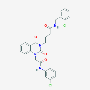 molecular formula C27H24Cl2N4O4 B11429601 N-(2-chlorobenzyl)-4-[1-{2-[(3-chlorophenyl)amino]-2-oxoethyl}-2,4-dioxo-1,4-dihydroquinazolin-3(2H)-yl]butanamide 