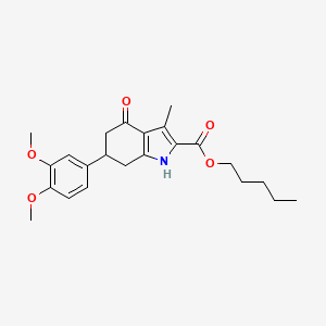 molecular formula C23H29NO5 B11429622 pentyl 6-(3,4-dimethoxyphenyl)-3-methyl-4-oxo-4,5,6,7-tetrahydro-1H-indole-2-carboxylate 