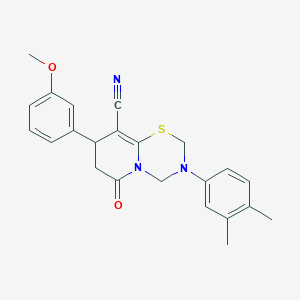 molecular formula C23H23N3O2S B11429624 3-(3,4-dimethylphenyl)-8-(3-methoxyphenyl)-6-oxo-3,4,7,8-tetrahydro-2H,6H-pyrido[2,1-b][1,3,5]thiadiazine-9-carbonitrile 