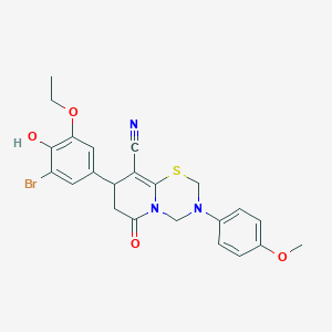 8-(3-bromo-5-ethoxy-4-hydroxyphenyl)-3-(4-methoxyphenyl)-6-oxo-3,4,7,8-tetrahydro-2H,6H-pyrido[2,1-b][1,3,5]thiadiazine-9-carbonitrile