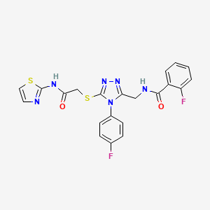 molecular formula C21H16F2N6O2S2 B11429690 2-Fluoro-N-{[4-(4-fluorophenyl)-5-({[(1,3-thiazol-2-YL)carbamoyl]methyl}sulfanyl)-4H-1,2,4-triazol-3-YL]methyl}benzamide 