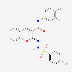 (2Z)-2-{2-[(4-chlorophenyl)sulfonyl]hydrazinylidene}-N-(3,4-dimethylphenyl)-2H-chromene-3-carboxamide