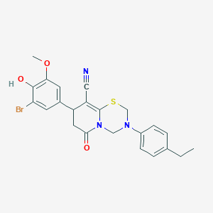 molecular formula C23H22BrN3O3S B11429731 8-(3-bromo-4-hydroxy-5-methoxyphenyl)-3-(4-ethylphenyl)-6-oxo-3,4,7,8-tetrahydro-2H,6H-pyrido[2,1-b][1,3,5]thiadiazine-9-carbonitrile 