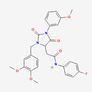 molecular formula C27H26FN3O6 B11429740 2-[3-(3,4-dimethoxybenzyl)-1-(3-methoxyphenyl)-2,5-dioxoimidazolidin-4-yl]-N-(4-fluorophenyl)acetamide 