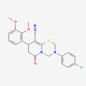 molecular formula C22H20ClN3O3S B11429816 3-(4-chlorophenyl)-8-(2,3-dimethoxyphenyl)-6-oxo-3,4,7,8-tetrahydro-2H,6H-pyrido[2,1-b][1,3,5]thiadiazine-9-carbonitrile 