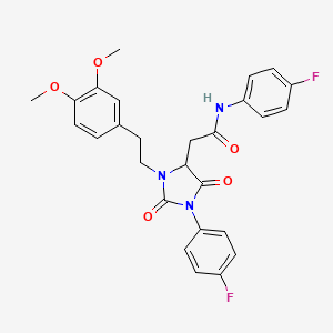 molecular formula C27H25F2N3O5 B11429943 2-{3-[2-(3,4-dimethoxyphenyl)ethyl]-1-(4-fluorophenyl)-2,5-dioxoimidazolidin-4-yl}-N-(4-fluorophenyl)acetamide 