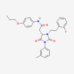 2-{3-[2-(2-fluorophenyl)ethyl]-1-(3-methylphenyl)-2,5-dioxoimidazolidin-4-yl}-N-(4-propoxyphenyl)acetamide