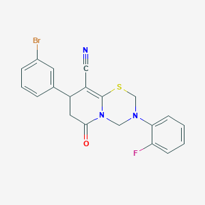 molecular formula C20H15BrFN3OS B11430034 8-(3-bromophenyl)-3-(2-fluorophenyl)-6-oxo-3,4,7,8-tetrahydro-2H,6H-pyrido[2,1-b][1,3,5]thiadiazine-9-carbonitrile 