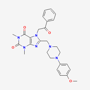 molecular formula C27H30N6O4 B11430194 8-[[4-(4-Methoxyphenyl)piperazin-1-yl]methyl]-1,3-dimethyl-7-phenacylpurine-2,6-dione 