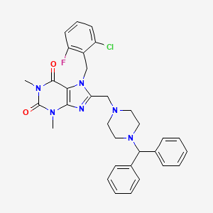 molecular formula C32H32ClFN6O2 B11430273 8-[(4-Benzhydrylpiperazin-1-yl)methyl]-7-[(2-chloro-6-fluorophenyl)methyl]-1,3-dimethylpurine-2,6-dione 