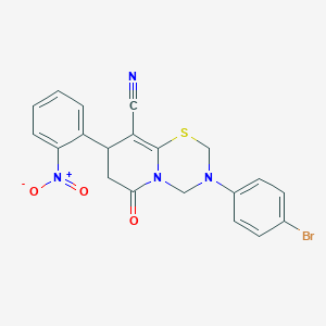 3-(4-bromophenyl)-8-(2-nitrophenyl)-6-oxo-3,4,7,8-tetrahydro-2H,6H-pyrido[2,1-b][1,3,5]thiadiazine-9-carbonitrile