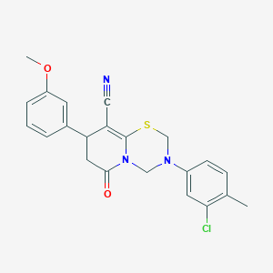 molecular formula C22H20ClN3O2S B11430370 3-(3-chloro-4-methylphenyl)-8-(3-methoxyphenyl)-6-oxo-3,4,7,8-tetrahydro-2H,6H-pyrido[2,1-b][1,3,5]thiadiazine-9-carbonitrile 