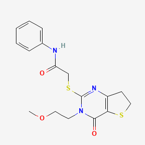 molecular formula C17H19N3O3S2 B11430374 2-((3-(2-methoxyethyl)-4-oxo-3,4,6,7-tetrahydrothieno[3,2-d]pyrimidin-2-yl)thio)-N-phenylacetamide 