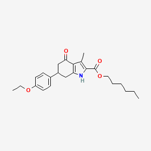 molecular formula C24H31NO4 B11430378 hexyl 6-(4-ethoxyphenyl)-3-methyl-4-oxo-4,5,6,7-tetrahydro-1H-indole-2-carboxylate 