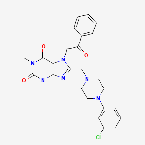 molecular formula C26H27ClN6O3 B11430395 8-[[4-(3-Chlorophenyl)piperazin-1-yl]methyl]-1,3-dimethyl-7-phenacylpurine-2,6-dione 