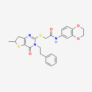 molecular formula C25H25N3O4S2 B11430432 N-(2,3-dihydrobenzo[b][1,4]dioxin-6-yl)-2-((6-methyl-4-oxo-3-phenethyl-3,4,6,7-tetrahydrothieno[3,2-d]pyrimidin-2-yl)thio)acetamide 