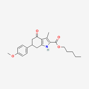 molecular formula C22H27NO4 B11430451 pentyl 6-(4-methoxyphenyl)-3-methyl-4-oxo-4,5,6,7-tetrahydro-1H-indole-2-carboxylate 