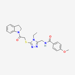 molecular formula C23H25N5O3S B11430563 N-((4-ethyl-5-((2-(indolin-1-yl)-2-oxoethyl)thio)-4H-1,2,4-triazol-3-yl)methyl)-4-methoxybenzamide 