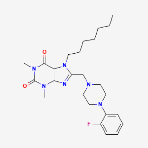 molecular formula C25H35FN6O2 B11430567 8-[[4-(2-Fluorophenyl)piperazin-1-yl]methyl]-7-heptyl-1,3-dimethylpurine-2,6-dione 