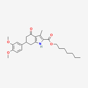 heptyl 6-(3,4-dimethoxyphenyl)-3-methyl-4-oxo-4,5,6,7-tetrahydro-1H-indole-2-carboxylate