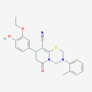 8-(3-ethoxy-4-hydroxyphenyl)-3-(2-methylphenyl)-6-oxo-3,4,7,8-tetrahydro-2H,6H-pyrido[2,1-b][1,3,5]thiadiazine-9-carbonitrile