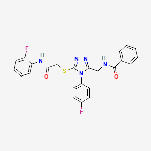 molecular formula C24H19F2N5O2S B11430750 N-{[4-(4-Fluorophenyl)-5-({[(2-fluorophenyl)carbamoyl]methyl}sulfanyl)-4H-1,2,4-triazol-3-YL]methyl}benzamide 