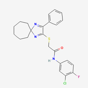 N-(3-Chloro-4-fluorophenyl)-2-({3-phenyl-1,4-diazaspiro[4.6]undeca-1,3-dien-2-YL}sulfanyl)acetamide