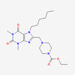 molecular formula C21H34N6O4 B11430829 ethyl 4-[(7-hexyl-1,3-dimethyl-2,6-dioxo-2,3,6,7-tetrahydro-1H-purin-8-yl)methyl]piperazine-1-carboxylate 