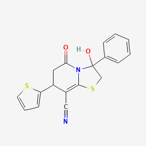 3-hydroxy-5-oxo-3-phenyl-7-(thiophen-2-yl)-2,3,6,7-tetrahydro-5H-[1,3]thiazolo[3,2-a]pyridine-8-carbonitrile